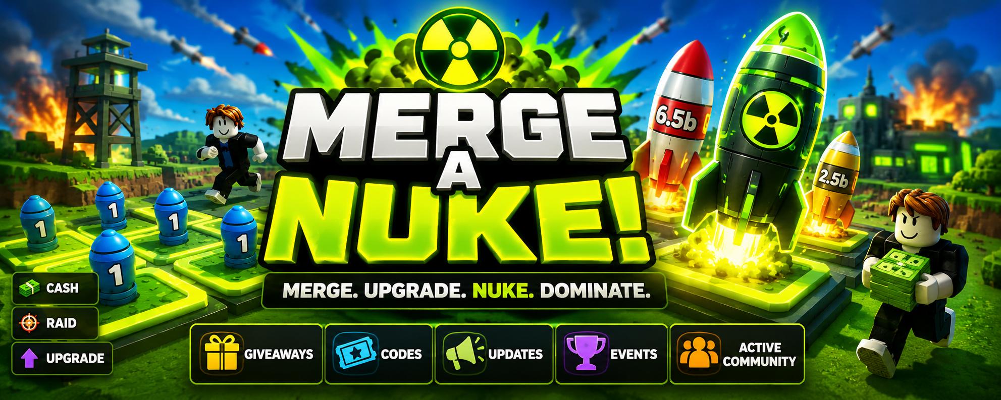 Discovery splash banner for Merge A Nuke ! | Roblox Discord server
