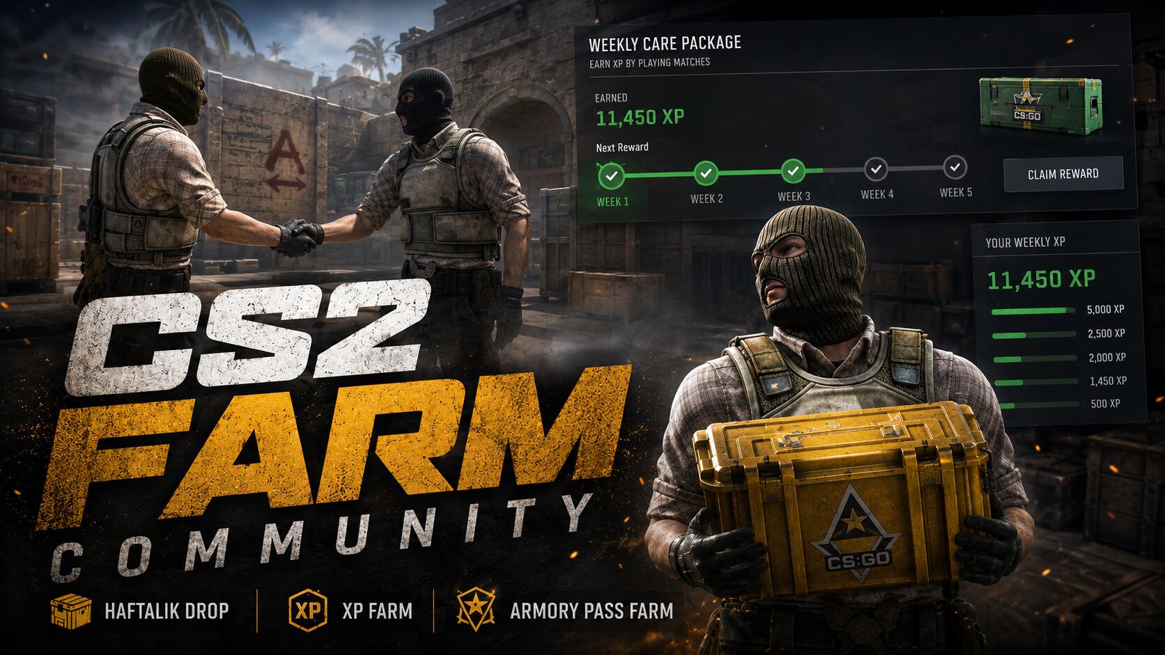Discovery splash banner for CS2 Farm Community Discord server